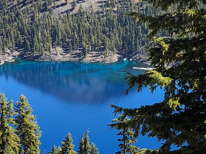 Closeup of blue watrer around Wizard Island - Crater Lake NP